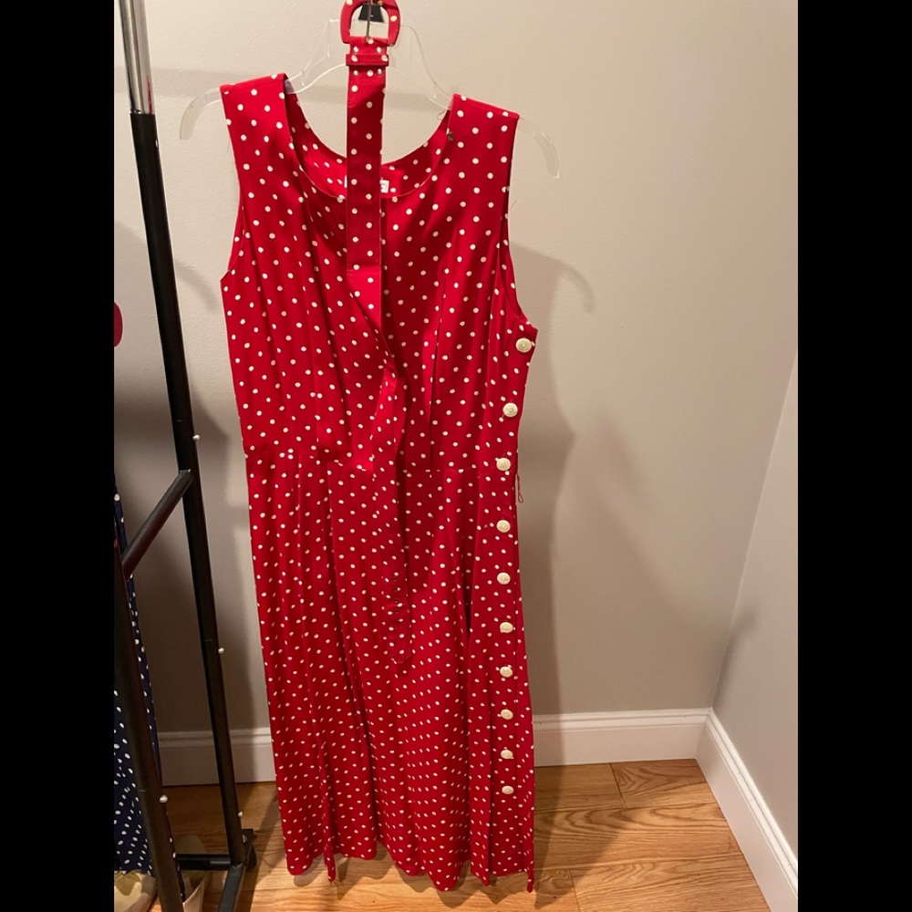 Vintage Talbots, Sleeveless, red, belted, polka-dotted dress